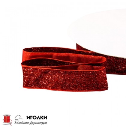 Лента бархатная с глиттером 2,5 см арт.9336-25 цв.красный уп.23 м
